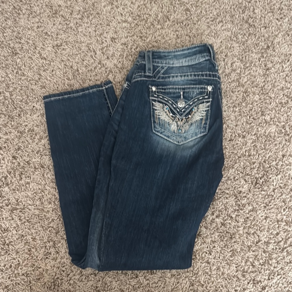 Miss Me Blue Boot Cut Jeans with Embellished Design